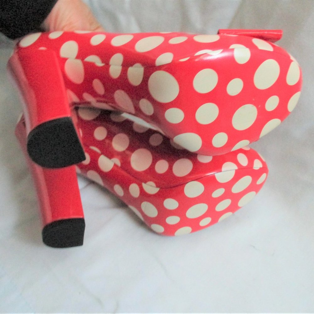 NEW LOUIS VUITTON DOTS YAYOI KUSAMA High Heel Shoes Pumps 35 RED WHITE - Picture 7 of 9